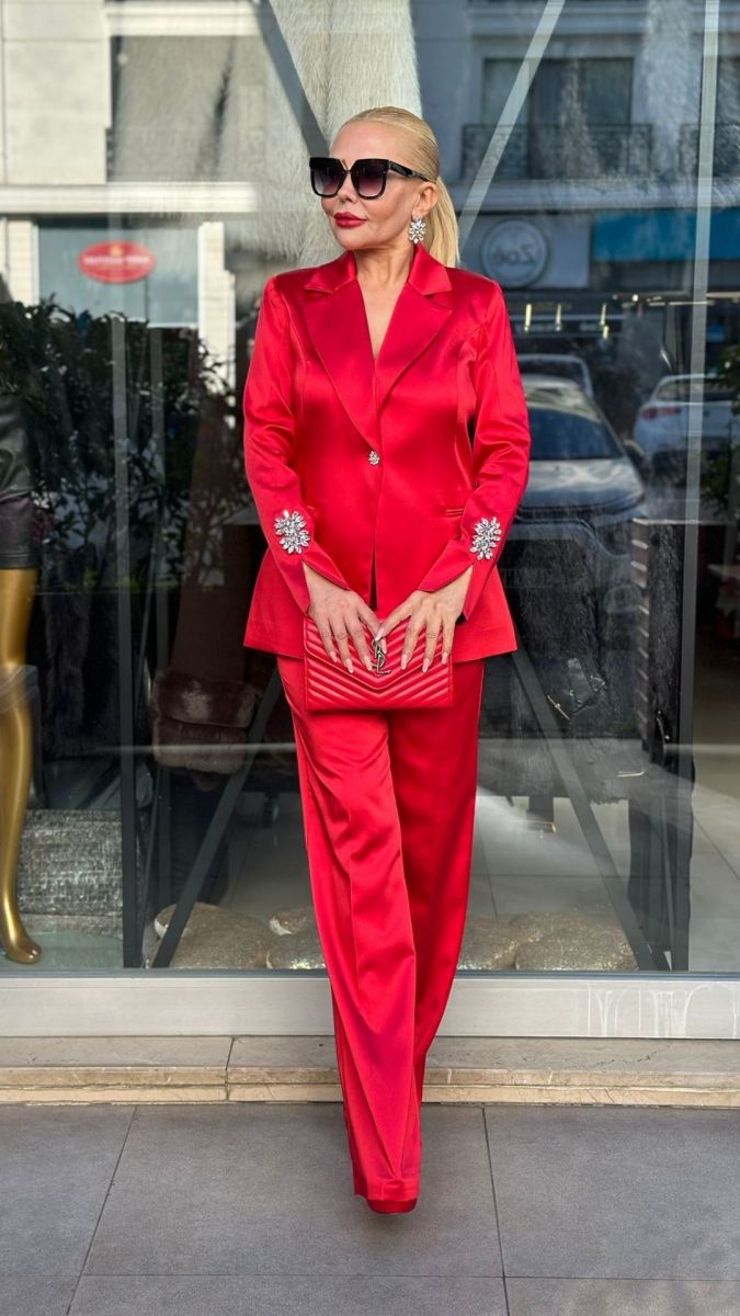 Özel Tasarım Saten Kırmızı İkili Takım