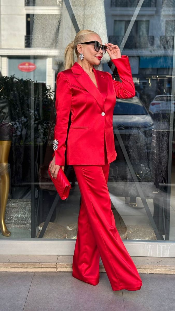 Özel Tasarım Saten Kırmızı İkili Takım