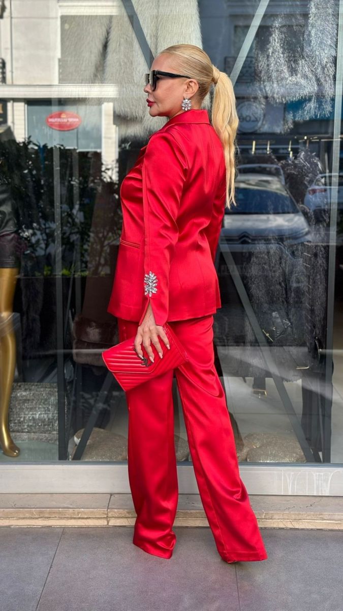 Özel Tasarım Saten Kırmızı İkili Takım