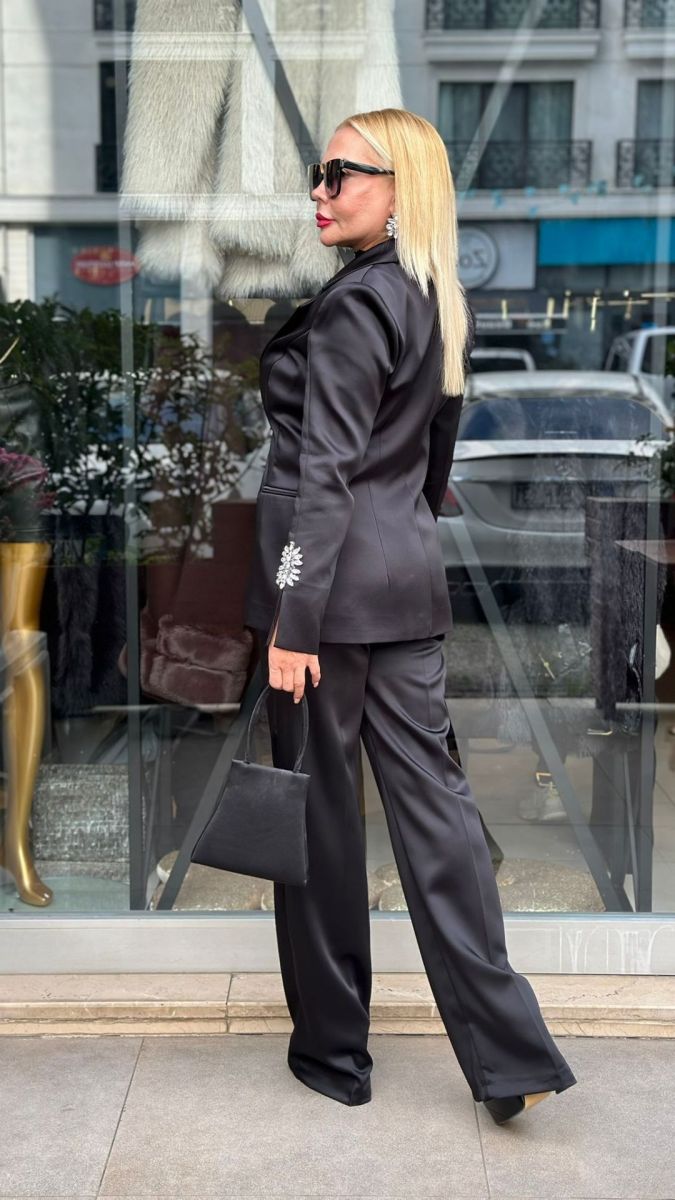 Özel Tasarım Saten Siyah İkili Takım