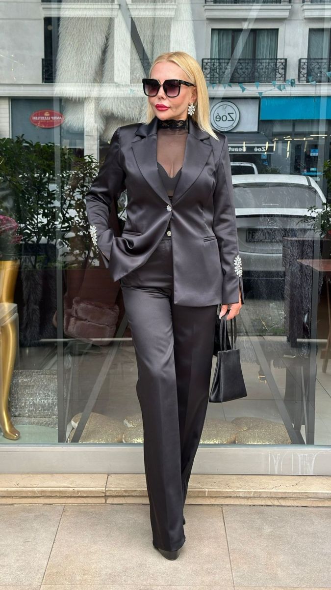 Özel Tasarım Saten Siyah İkili Takım