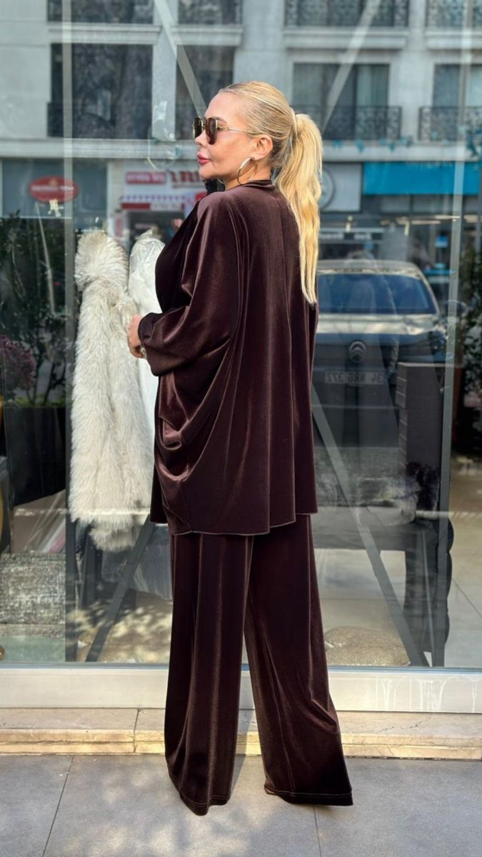 Özel Tasarım Kahve Kadife İkili Takım