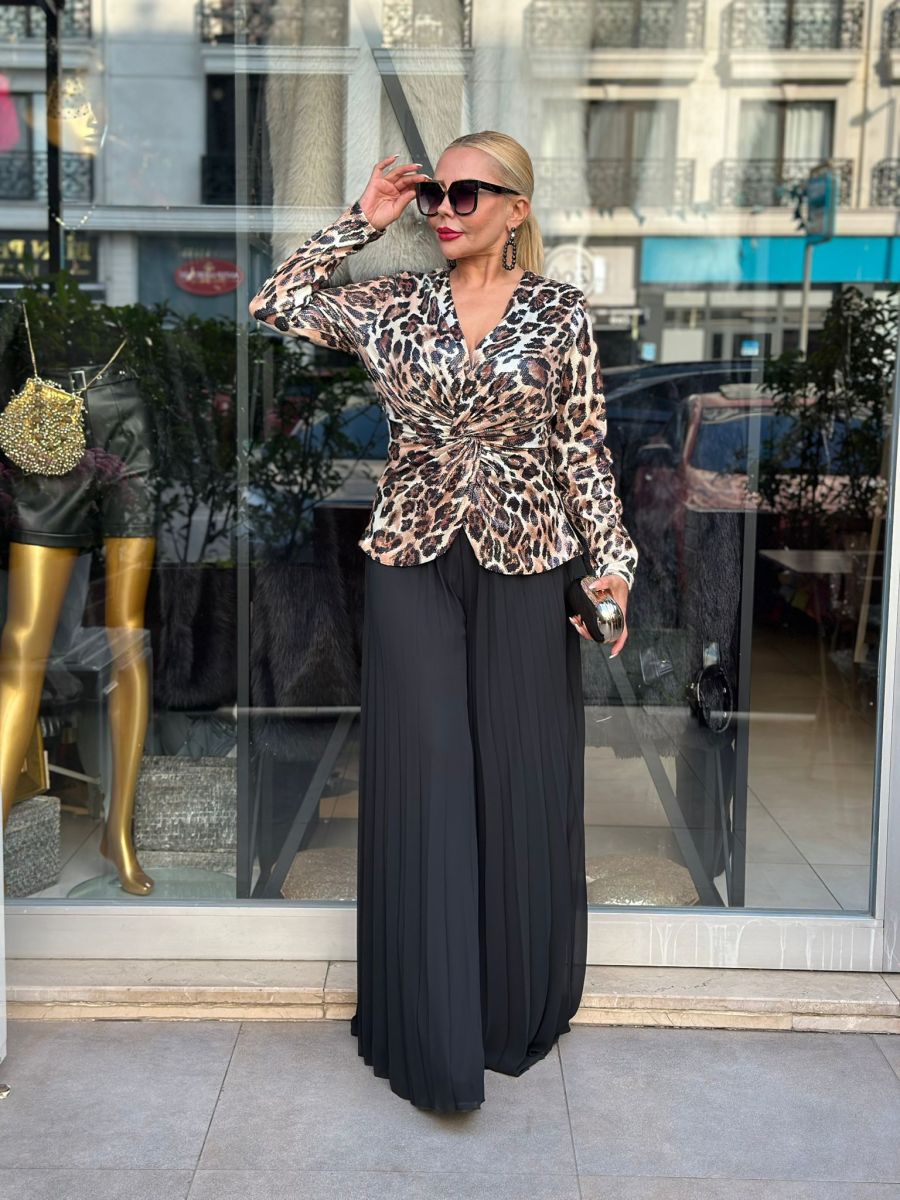 Özel Tasarım Payetli Leopar İkili Takım