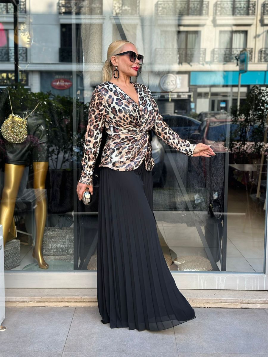 Özel Tasarım Payetli Leopar İkili Takım