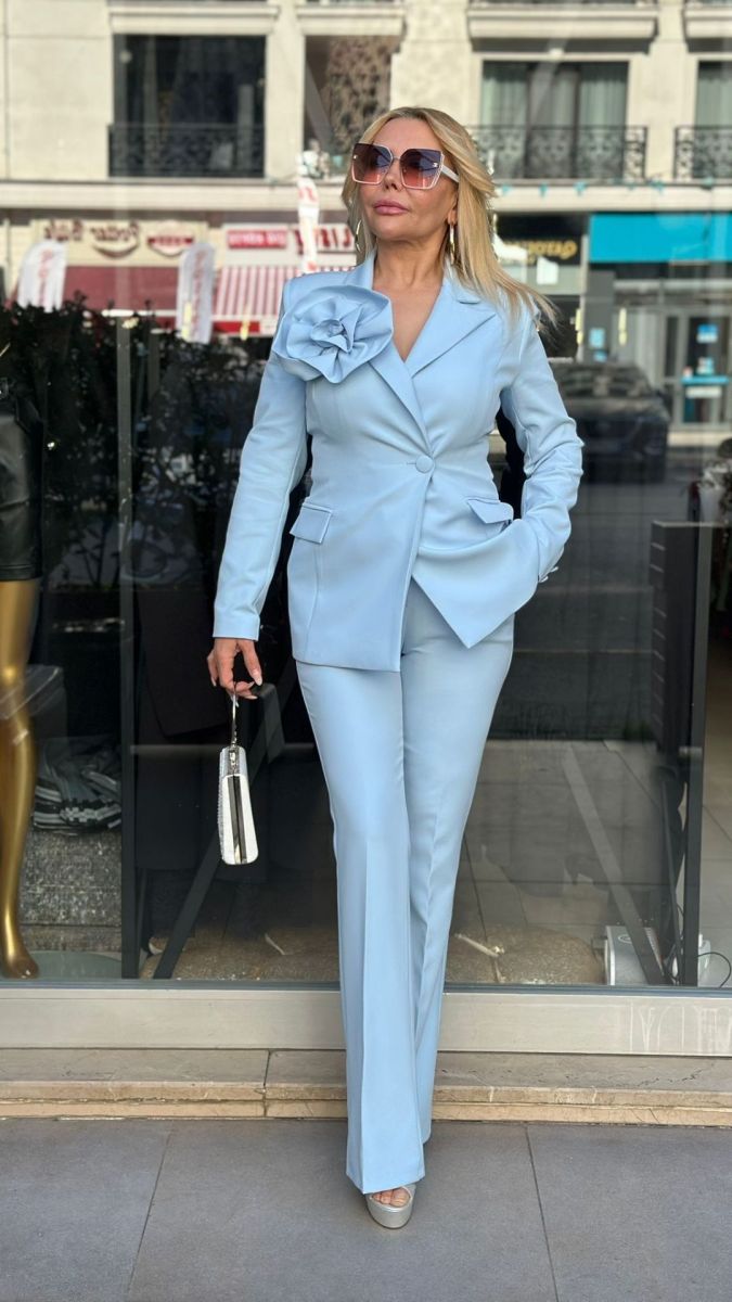 Özel Tasarım Atlas Kumaş Bebe Mavi Takım