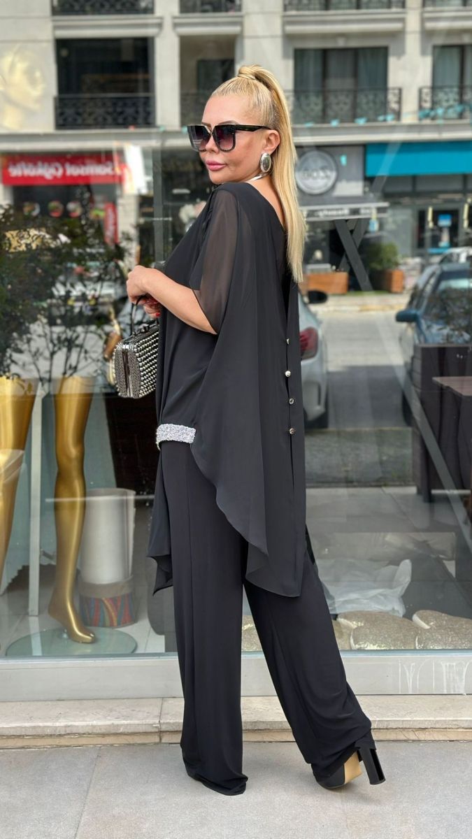 Özel Tasarım Şifon Detaylı Büyük Beden Tulum