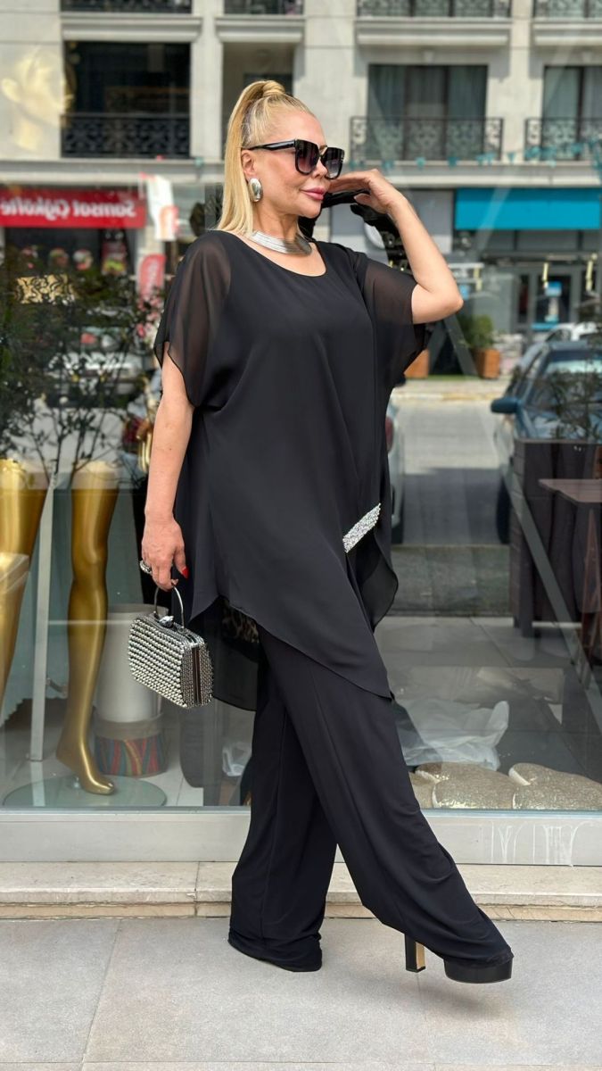 Özel Tasarım Şifon Detaylı Büyük Beden Tulum