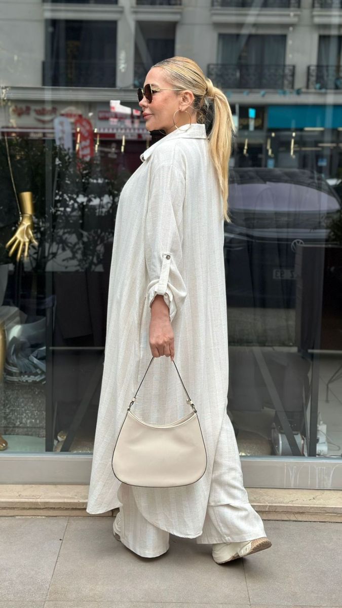 Krem İkili Keten Takım