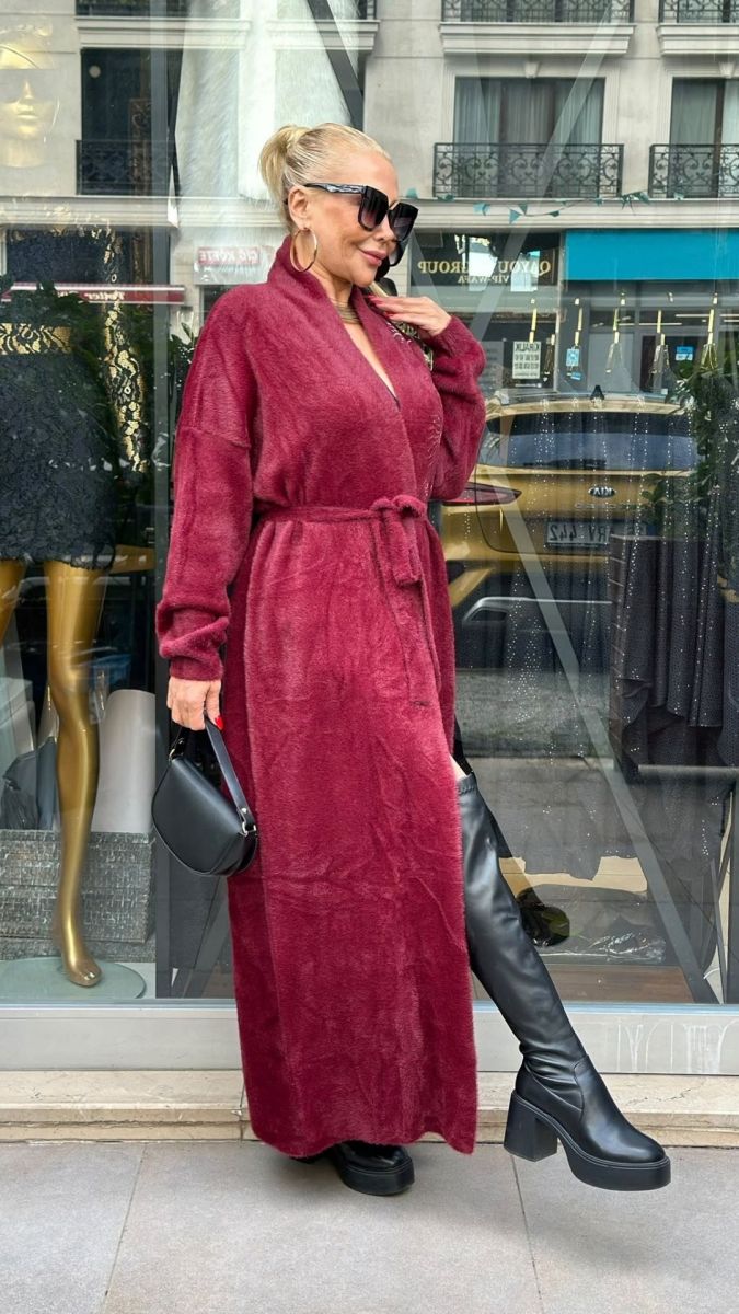 Özel Tasarım Angora Bordo Hırka