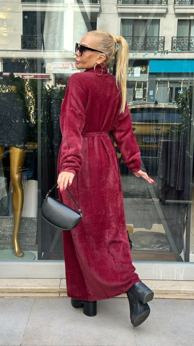 Özel Tasarım Angora Bordo Hırka
