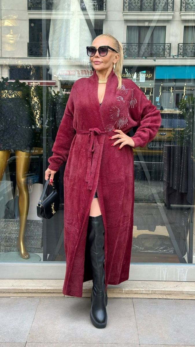 Özel Tasarım Angora Bordo Hırka