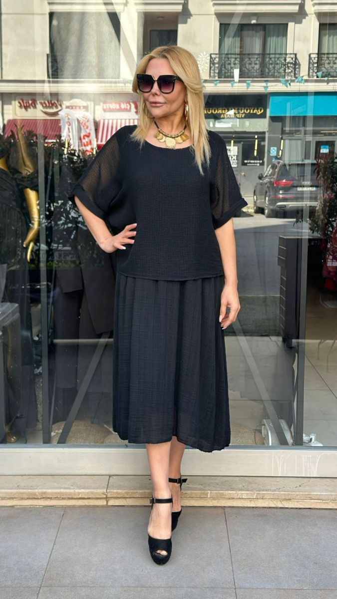 Büyük Beden Keten Siyah Elbise