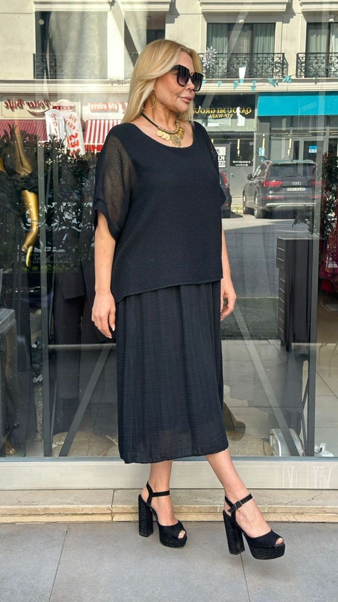 Büyük Beden Keten Siyah Elbise