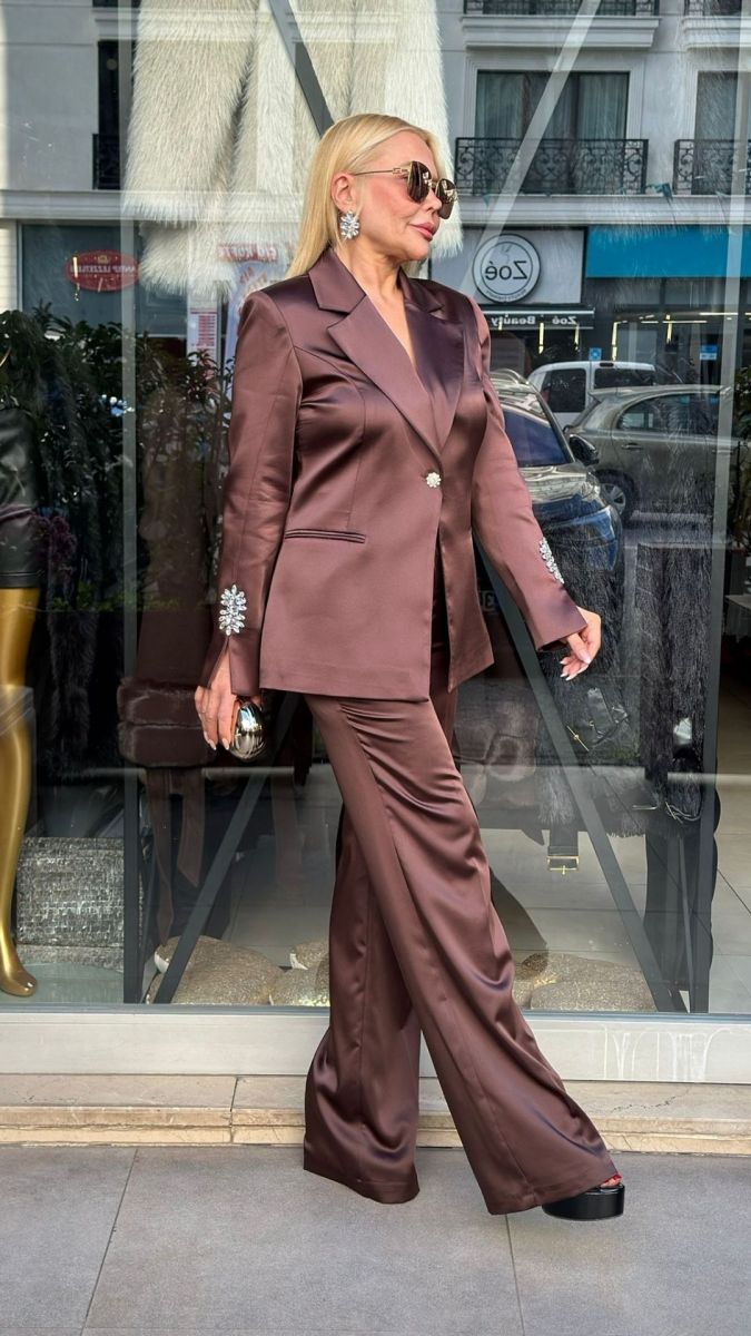 Özel Tasarım Saten Kahve İkili Takım