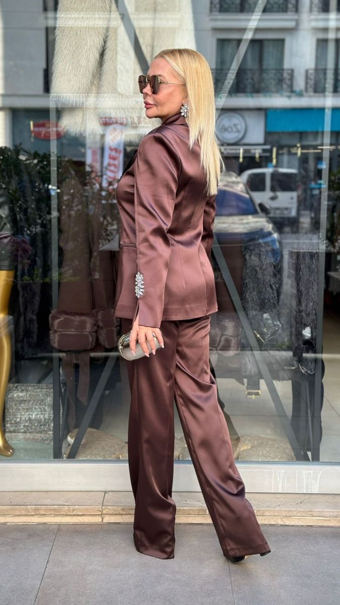 Özel Tasarım Saten Kahve İkili Takım