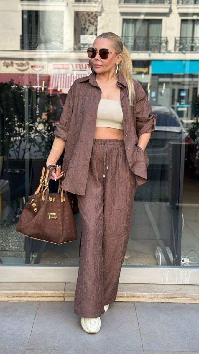 Belmando Kumaş Kahve Kısa İkili Takım