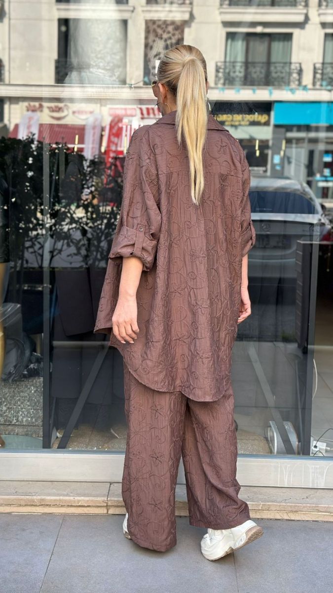 Belmando Kumaş Kahve Kısa İkili Takım