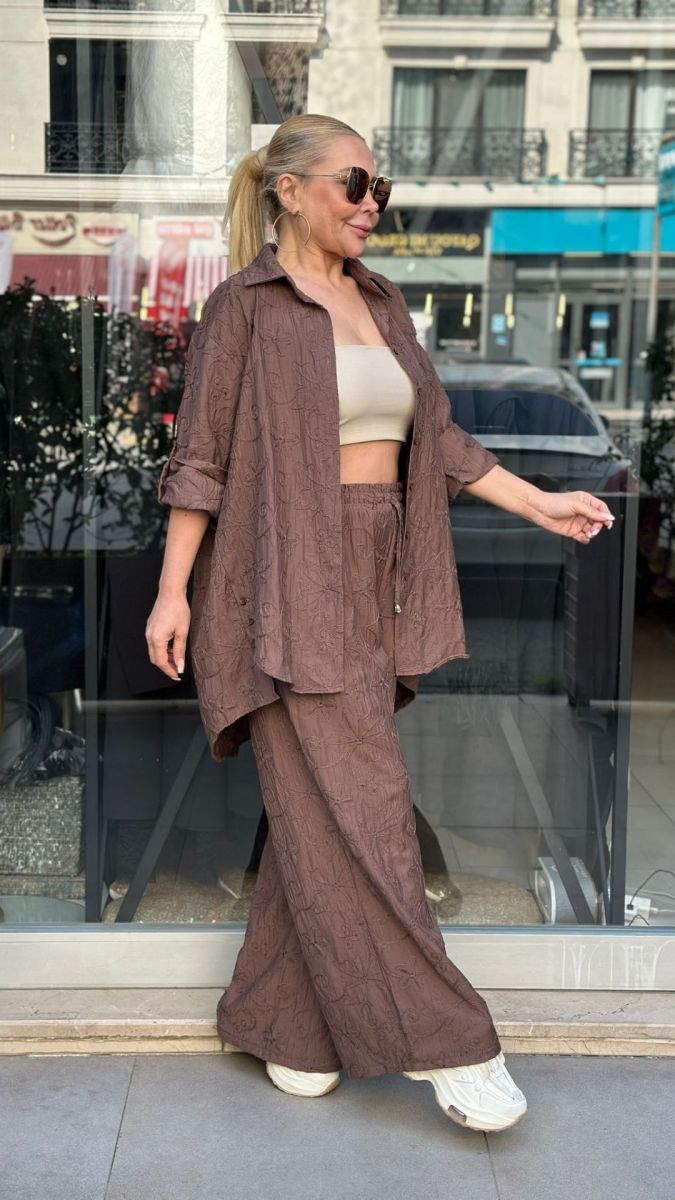 Belmando Kumaş Kahve Kısa İkili Takım