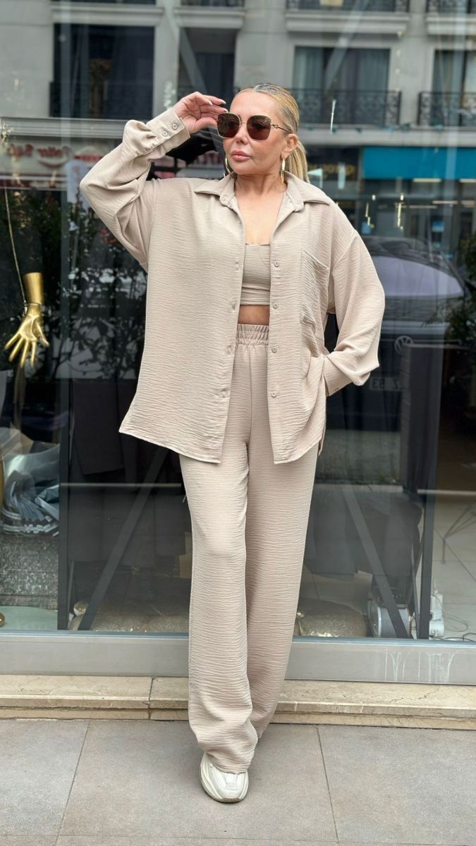 Aerobin Kumaş Taba Üçlü Takım