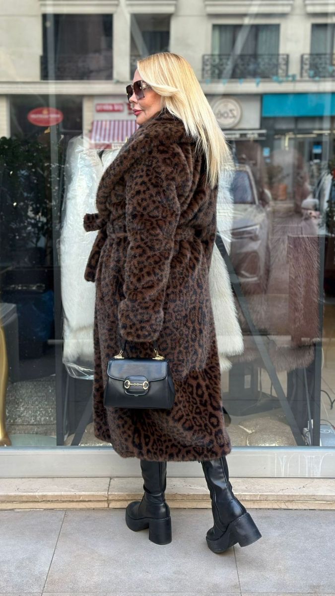 İthal Leopar Desenli Kürk