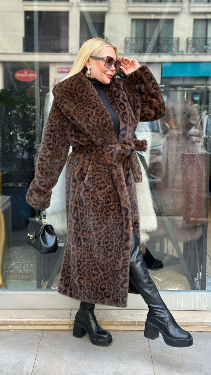 İthal Leopar Desenli Kürk