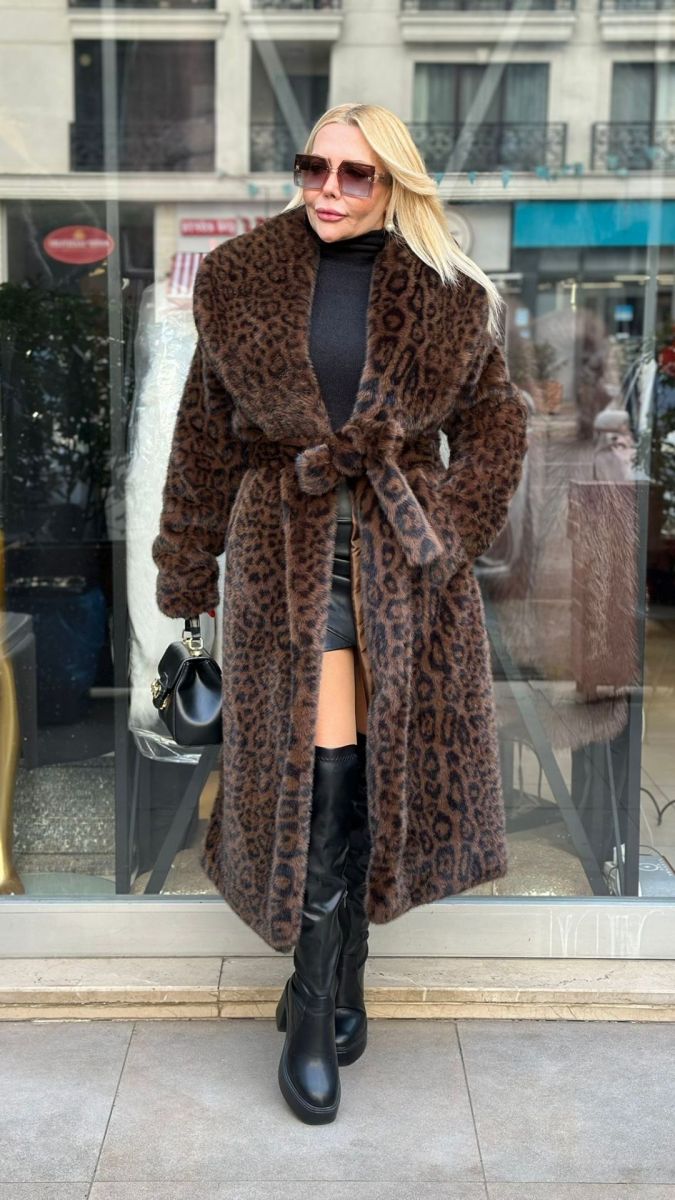 İthal Leopar Desenli Kürk