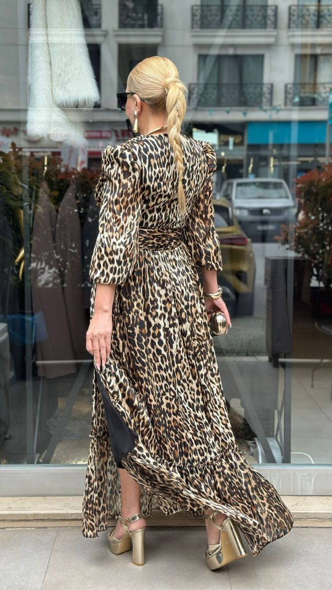 Özel Tasarım Leopar Desenli Elbise