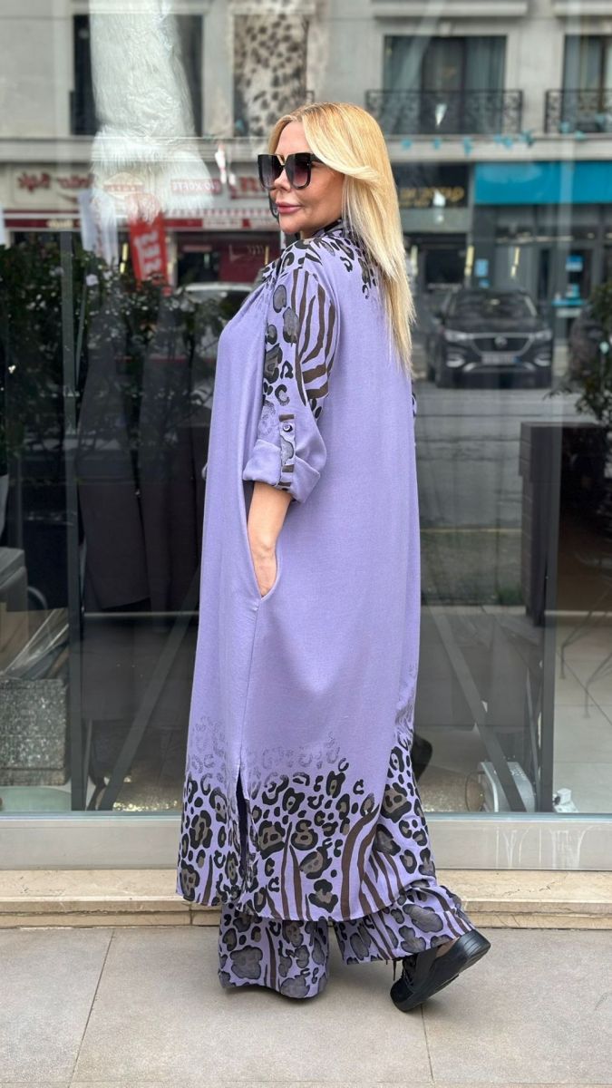Leopar Detaylı Lila Takım