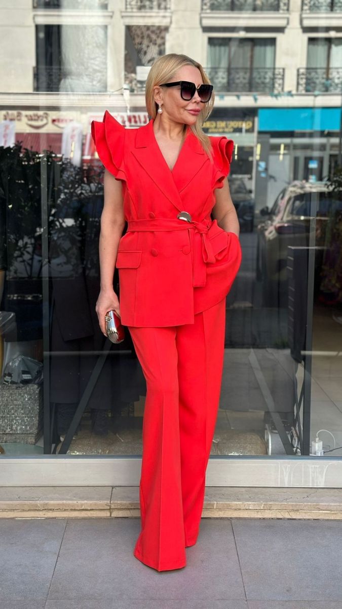 Atlas Kumaş Nar Çiçeği İkili Takım