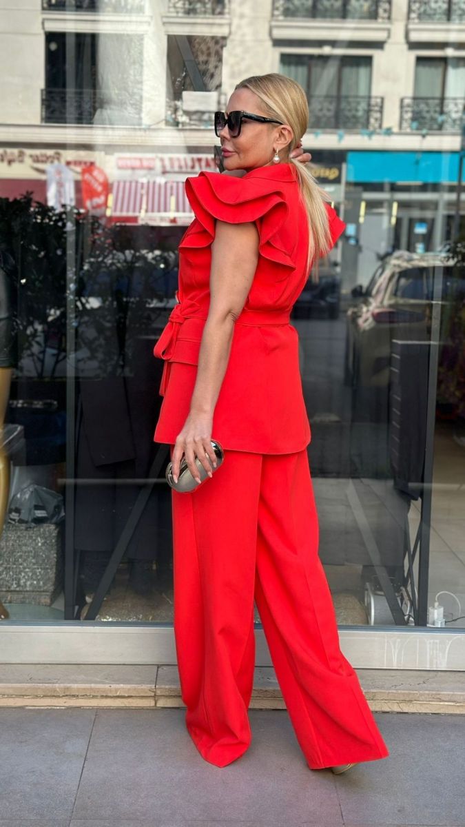 Atlas Kumaş Nar Çiçeği İkili Takım