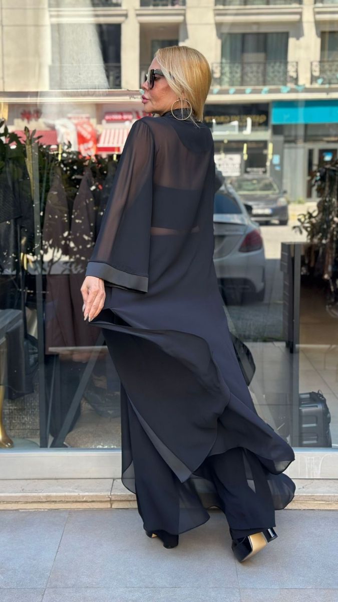 Özel Tasarım Şifon Taş Detaylı Kimono