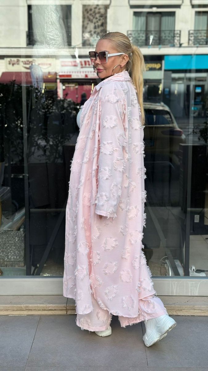 Püsküllü Keten Pembe Takım