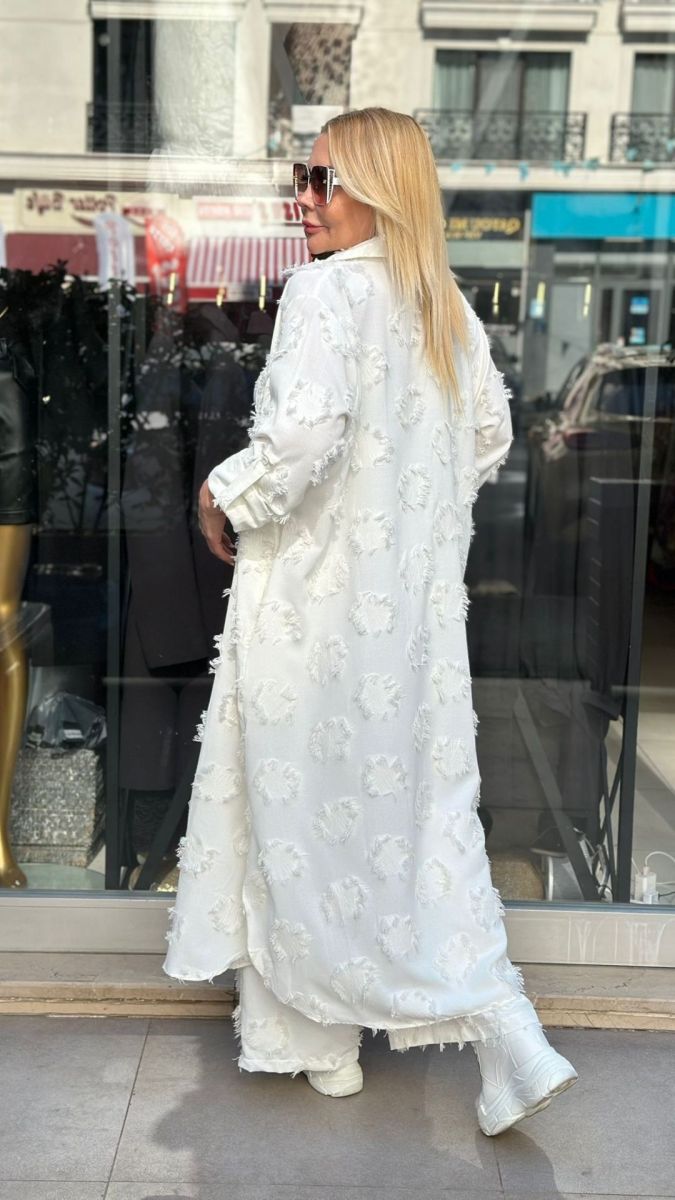 Püsküllü Keten Beyaz Takım