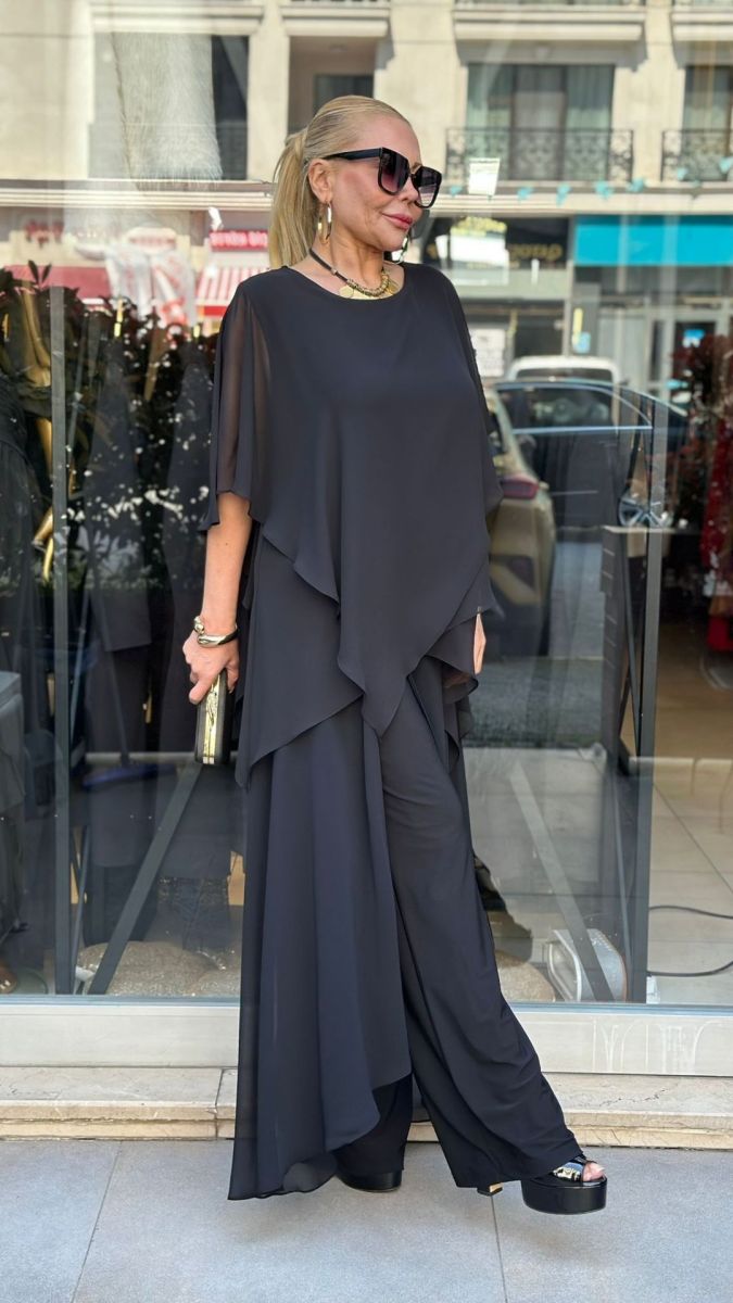 Özel Tasarım Asimetrik Siyah Takım