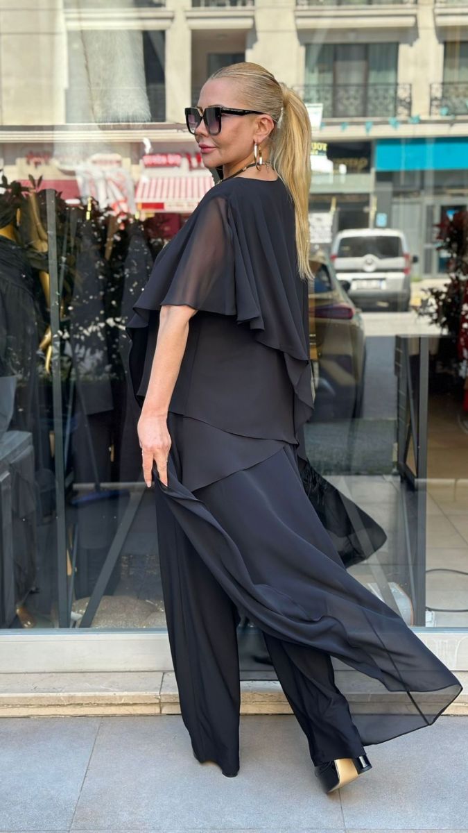 Özel Tasarım Asimetrik Siyah Takım