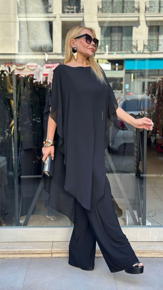 Özel Tasarım Siyah Şifon Takım