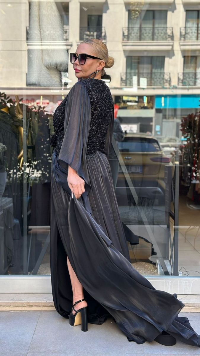 Özel Tasarım İthal Siyah Büyük Beden Abiye