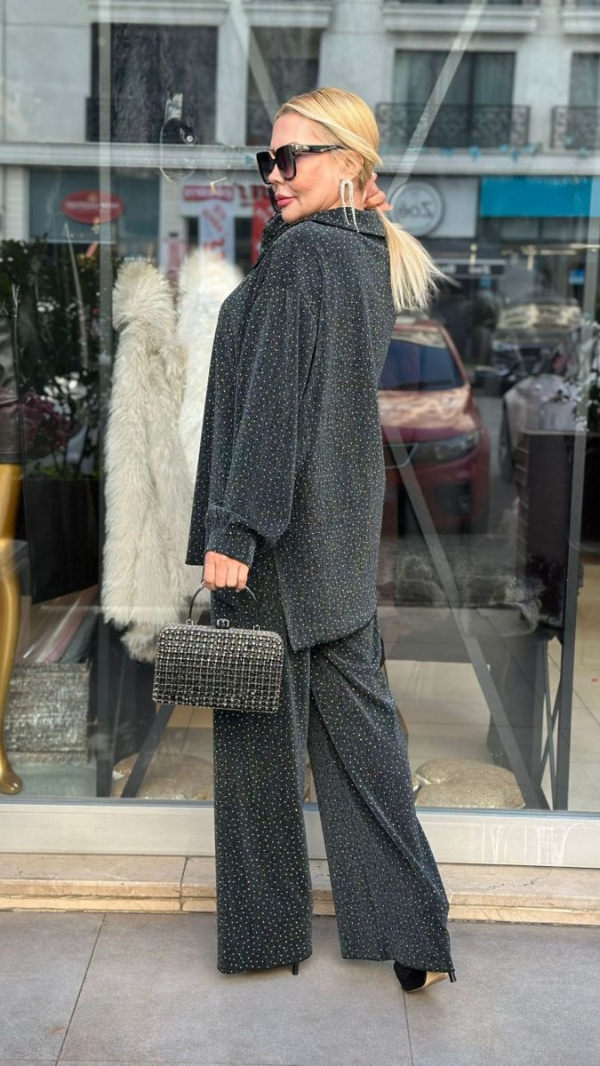 Straz Taşlı Siyah Üçlü Takım