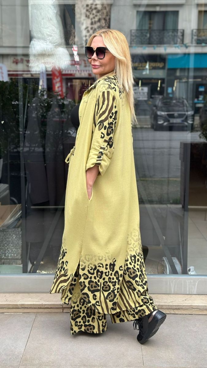 Leopar Detaylı Sarı Takım