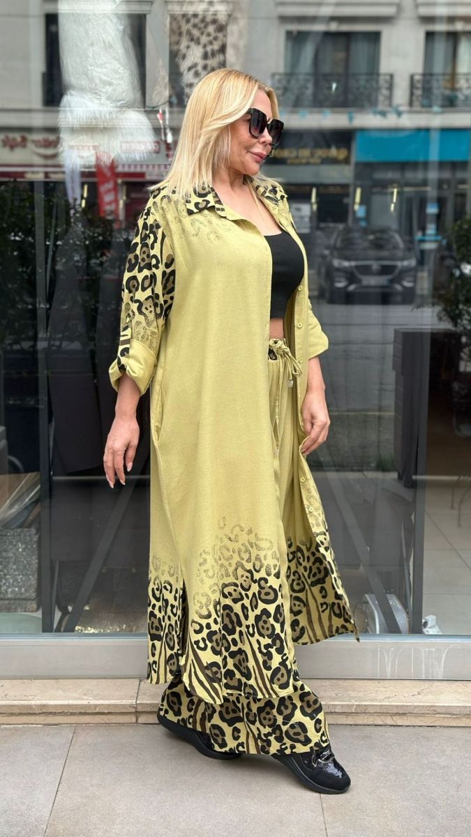 Leopar Detaylı Sarı Takım