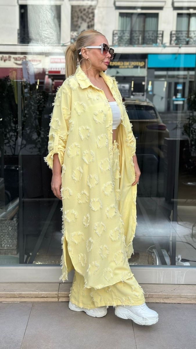 Püsküllü Keten Sarı Takım