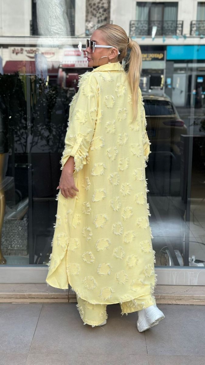 Püsküllü Keten Sarı Takım