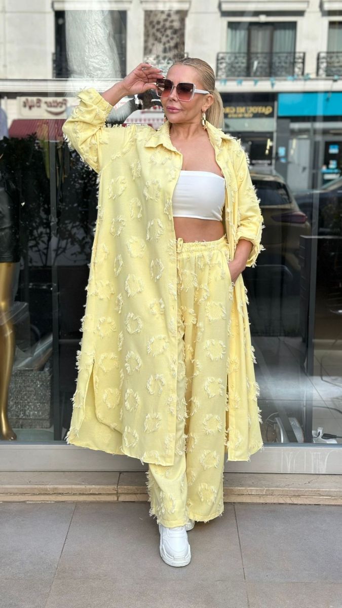 Püsküllü Keten Sarı Takım