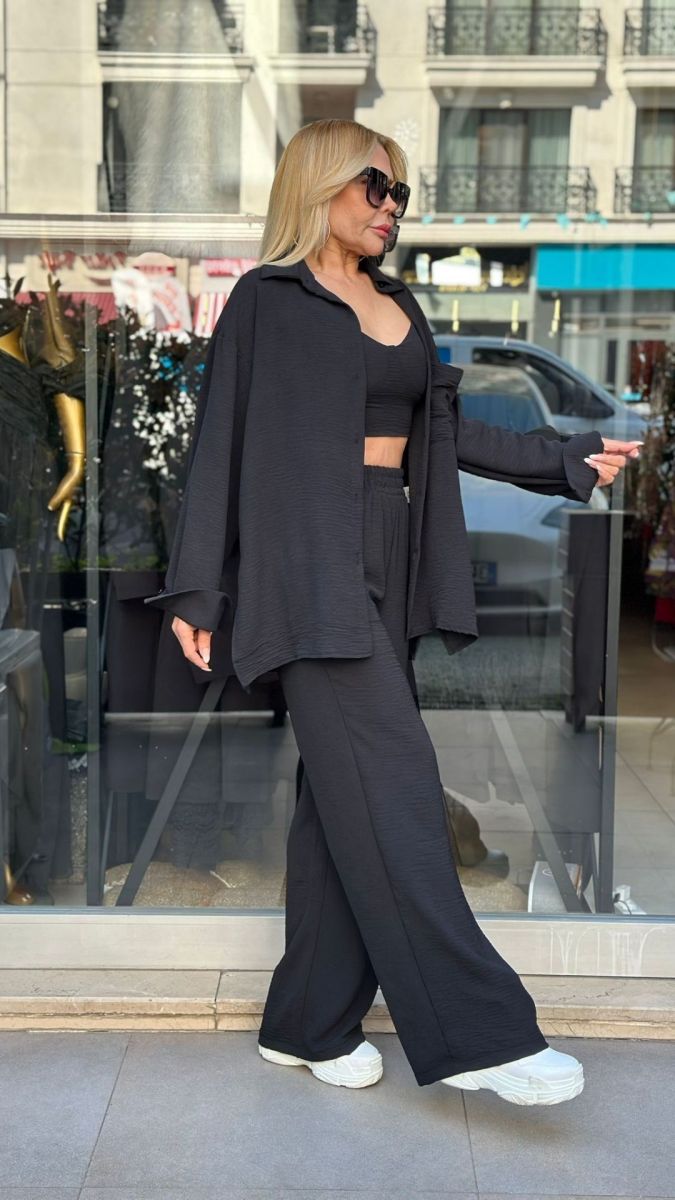 Aerobin Kumaş Siyah Üçlü Takım