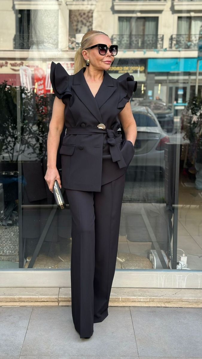 Atlas Kumaş Siyah  İkili Takım