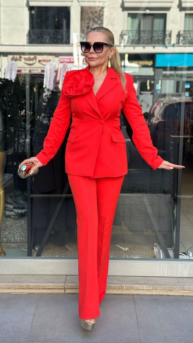 Özel Tasarım Atlas Kumaş Nar Çiçeği Takım