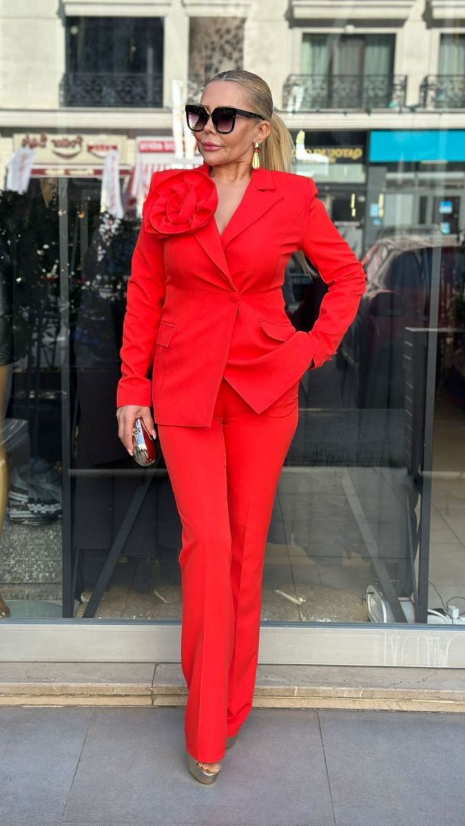 Özel Tasarım Atlas Kumaş Nar Çiçeği Takım