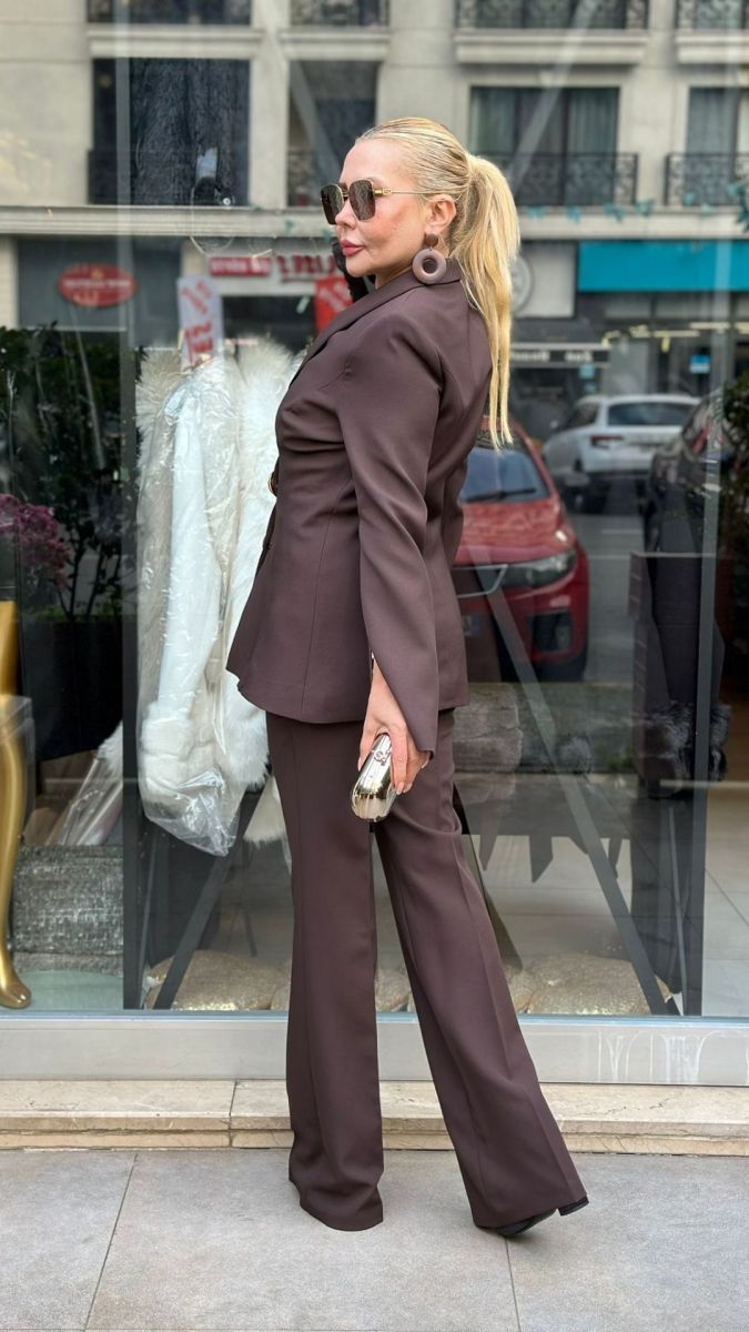 Özel Tasarım Leopar Detaylı Kahve Kaftan Kol Takım