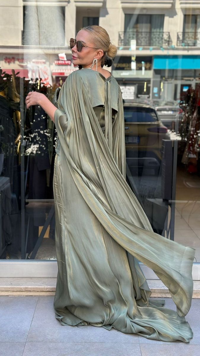 Özel Tasarım İthal Yeşil Büyük Beden Abiye