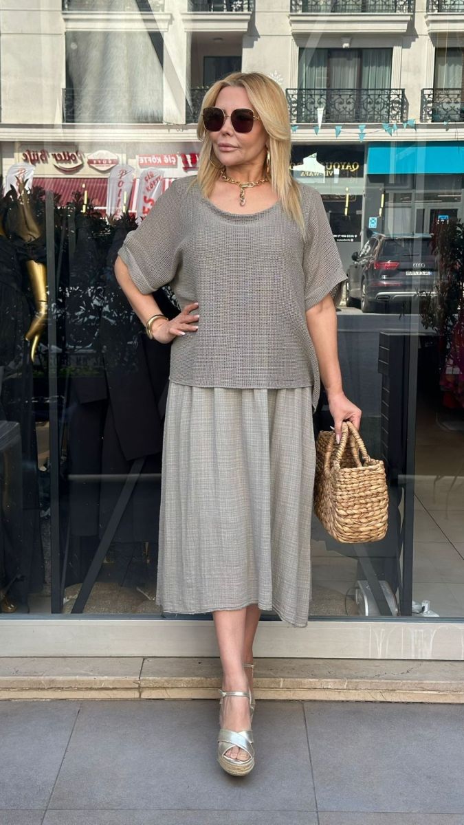 Büyük Beden Keten Yeşil Elbise